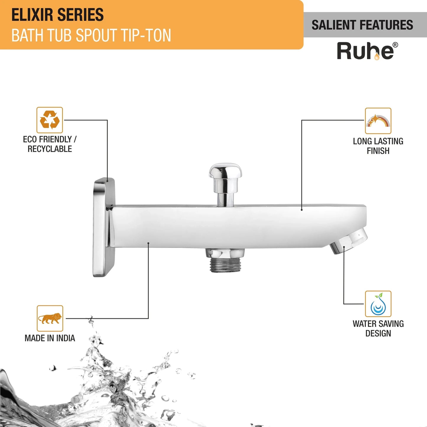 Elixir Bathtub Tap with Tip-Ton Button (Only Spout) - by Ruhe
