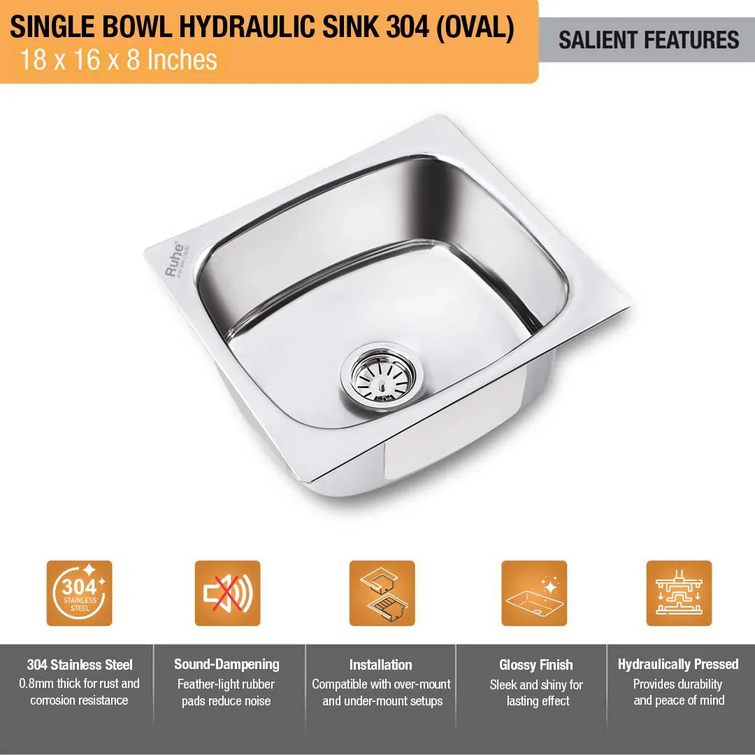 Oval Single Bowl with Drainboard Kitchen Sink (37 x 18 x 8 Inches)(Salient Features)