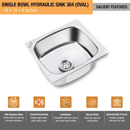 Oval Single Bowl with Drainboard Kitchen Sink (37 x 18 x 8 Inches)(Salient Features)