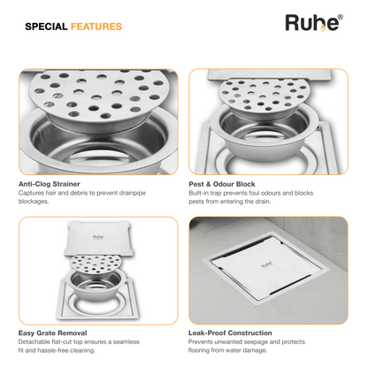 Diamond Square Flat Cut Floor Drain