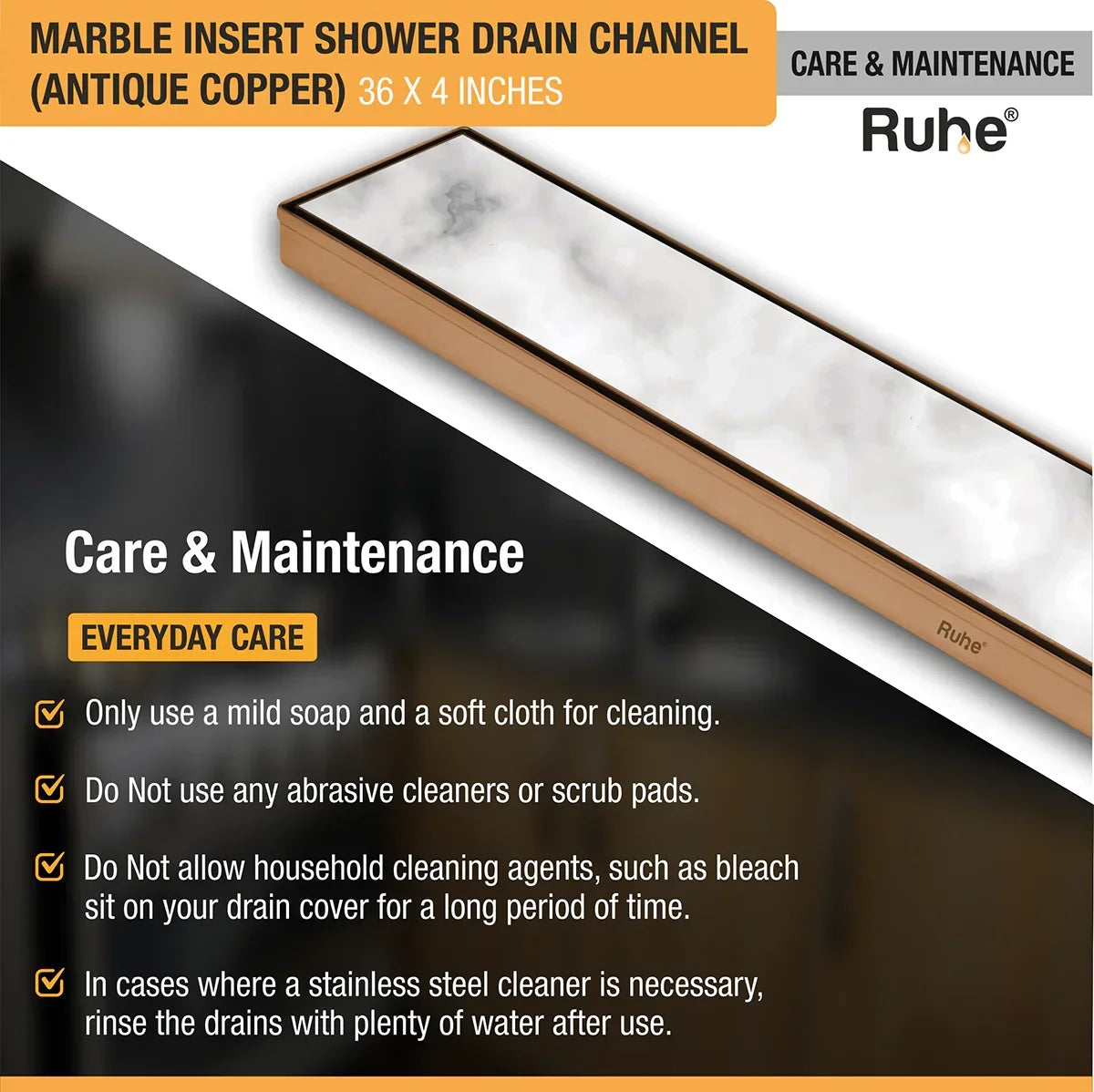 Marble-Insert Shower Drain Channel Coloured (4 Inches)