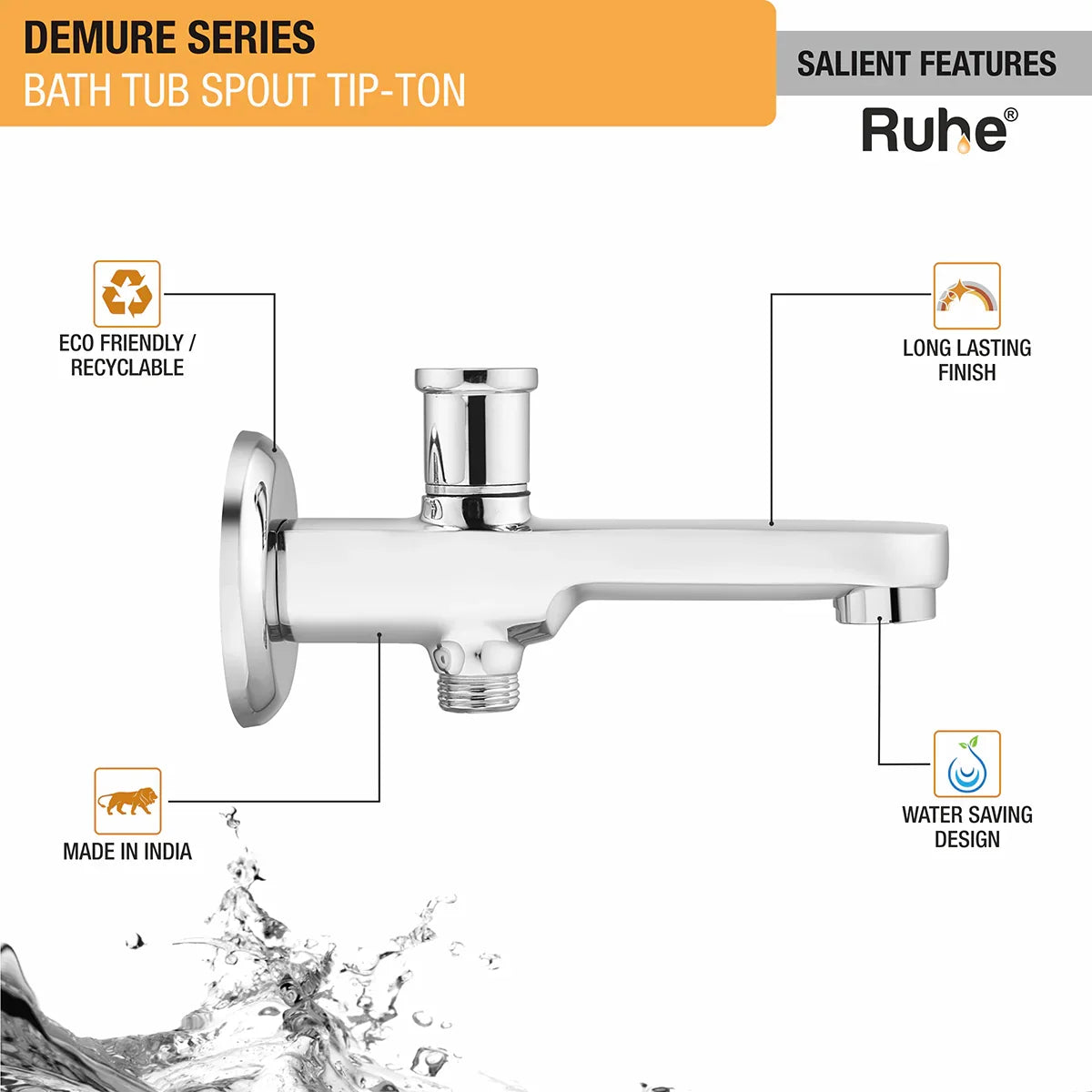 Demure Bathtub Tap with Tip-Ton Button (Only Spout) - by Ruhe