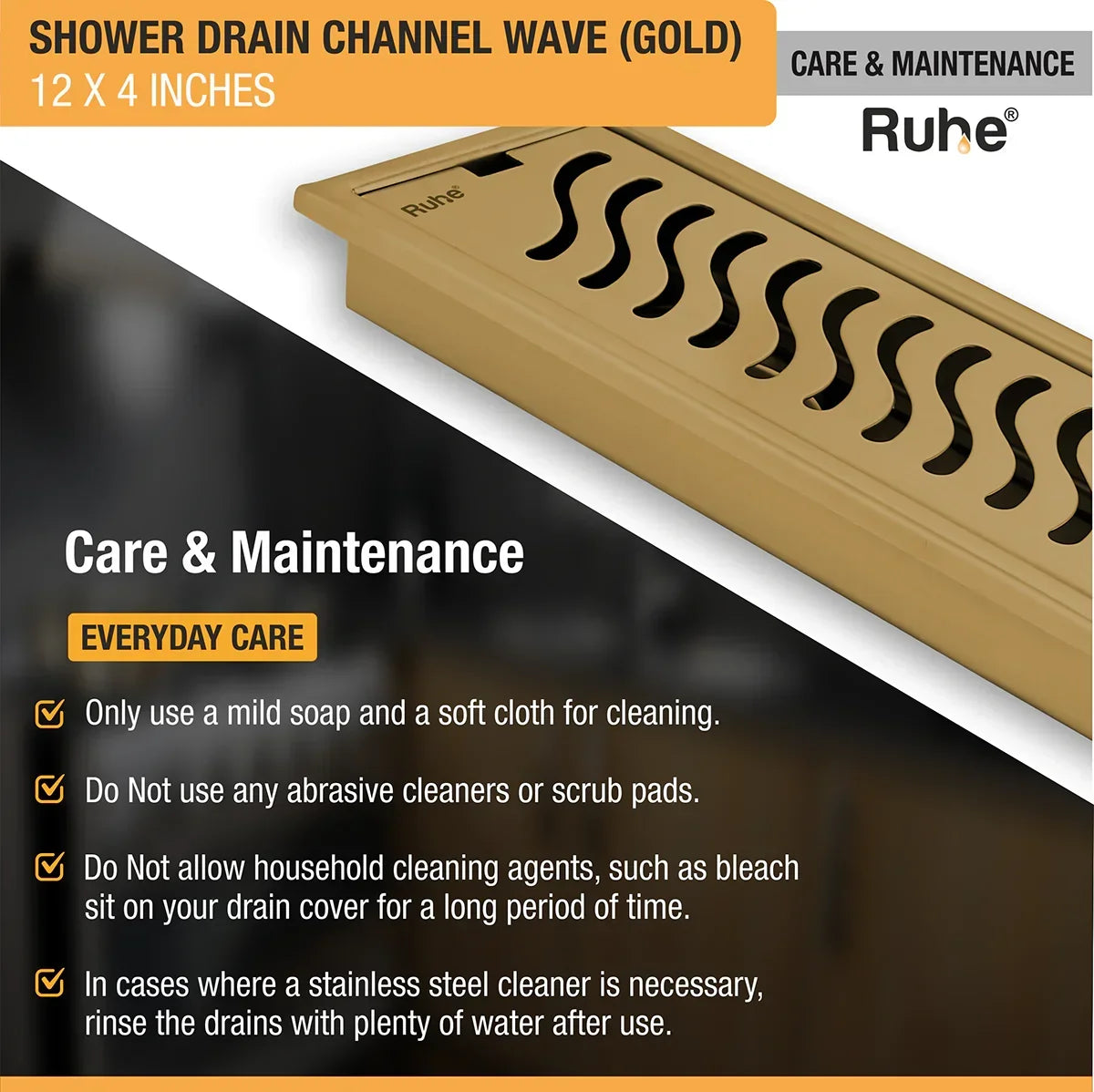 Wave Shower Drain Channel (4 Inches)