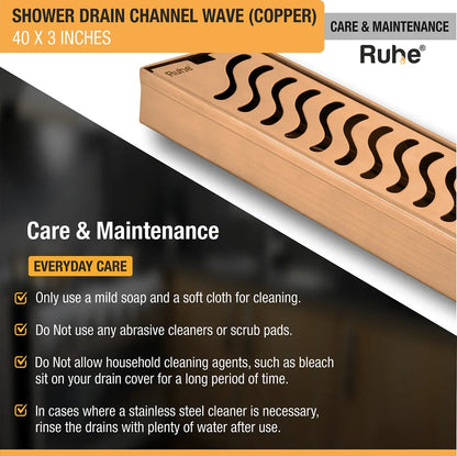 Wave Shower Drain Channel (40 x 3 Inches) Antique Copper PVD Coated - by Ruhe