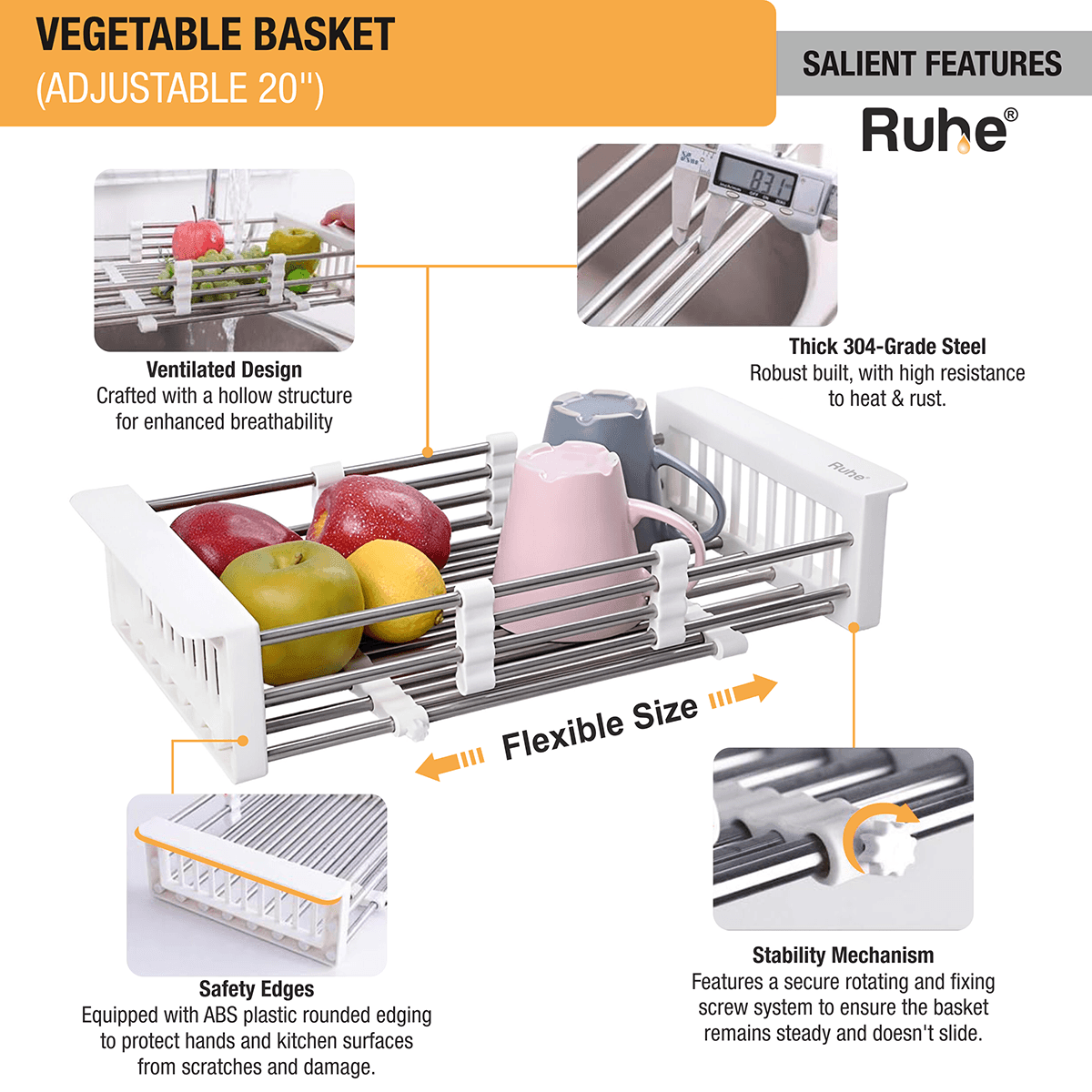 Adjustable Vegetable Basket/Strainer (20 Inches) - by Ruhe - Ruhe