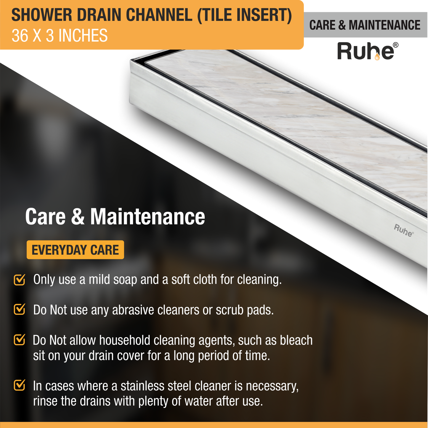 Tile-Insert Shower Drain Channel Coloured (3 Inches)