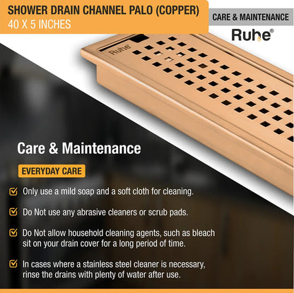 Palo Shower Drain Channel (40 x 5 Inches) Antique Copper PVD Coated - by Ruhe