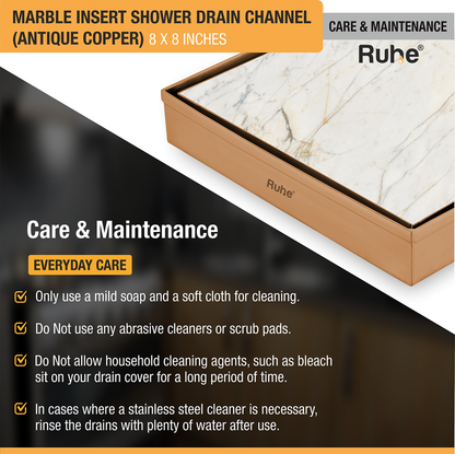 Marble-Insert Shower Drain Channel (8 x 8 Inches)