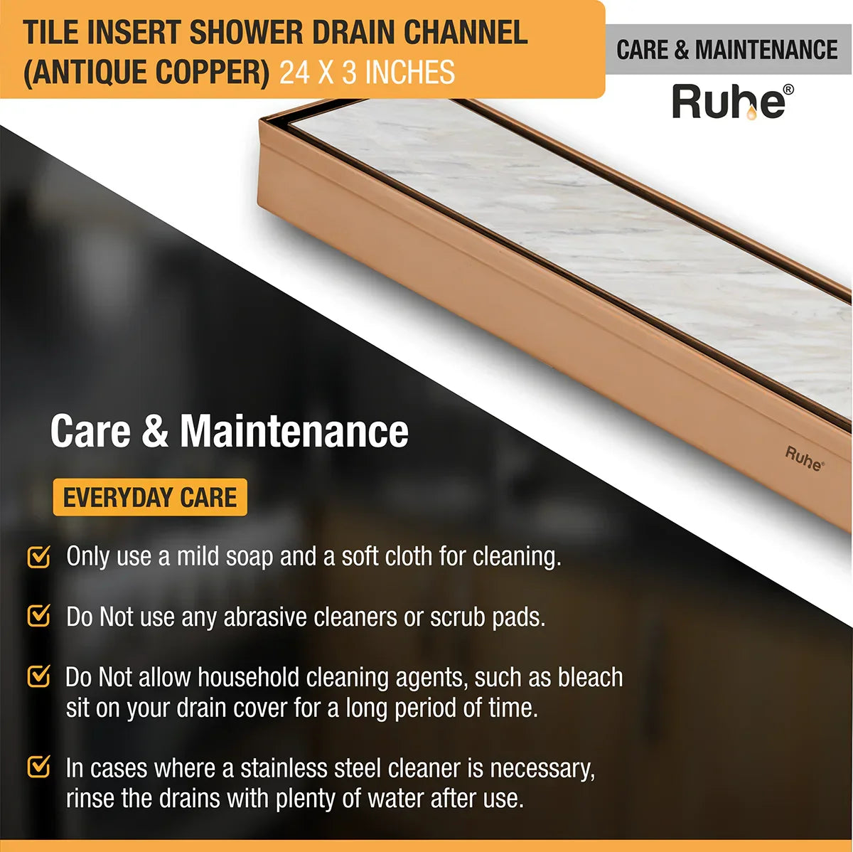 Tile-Insert Shower Drain Channel (3 Inches)