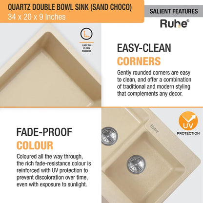Quartz Double Bowl Kitchen Sink (34 x 20 x 9 inches)