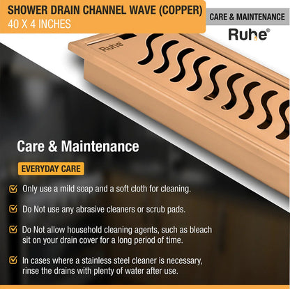 Wave Shower Drain Channel (40 x 4 Inches) Antique Copper PVD Coated - by Ruhe
