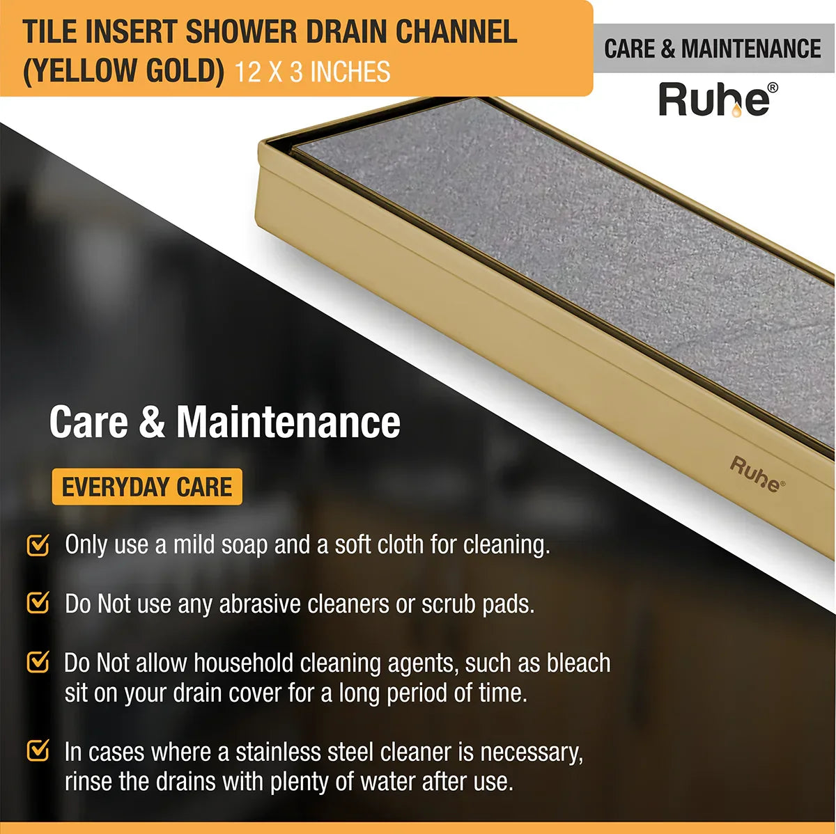 Tile-Insert Shower Drain Channel (3 Inches)