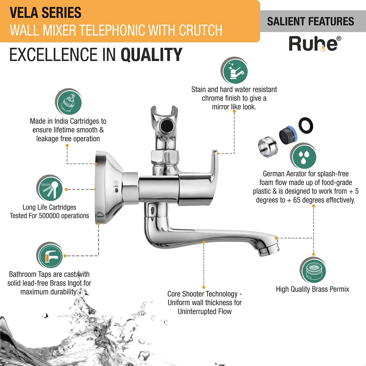 Vela Telephonic Wall Mixer Tap with Crutch - by Ruhe