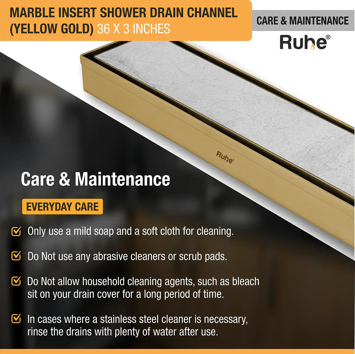 Marble-Insert Shower Drain Channel (3 Inches)