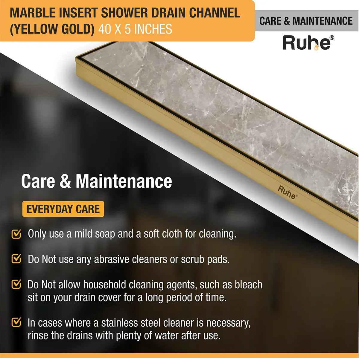 Marble-Insert Shower Drain Channel Coloured (5 inches)