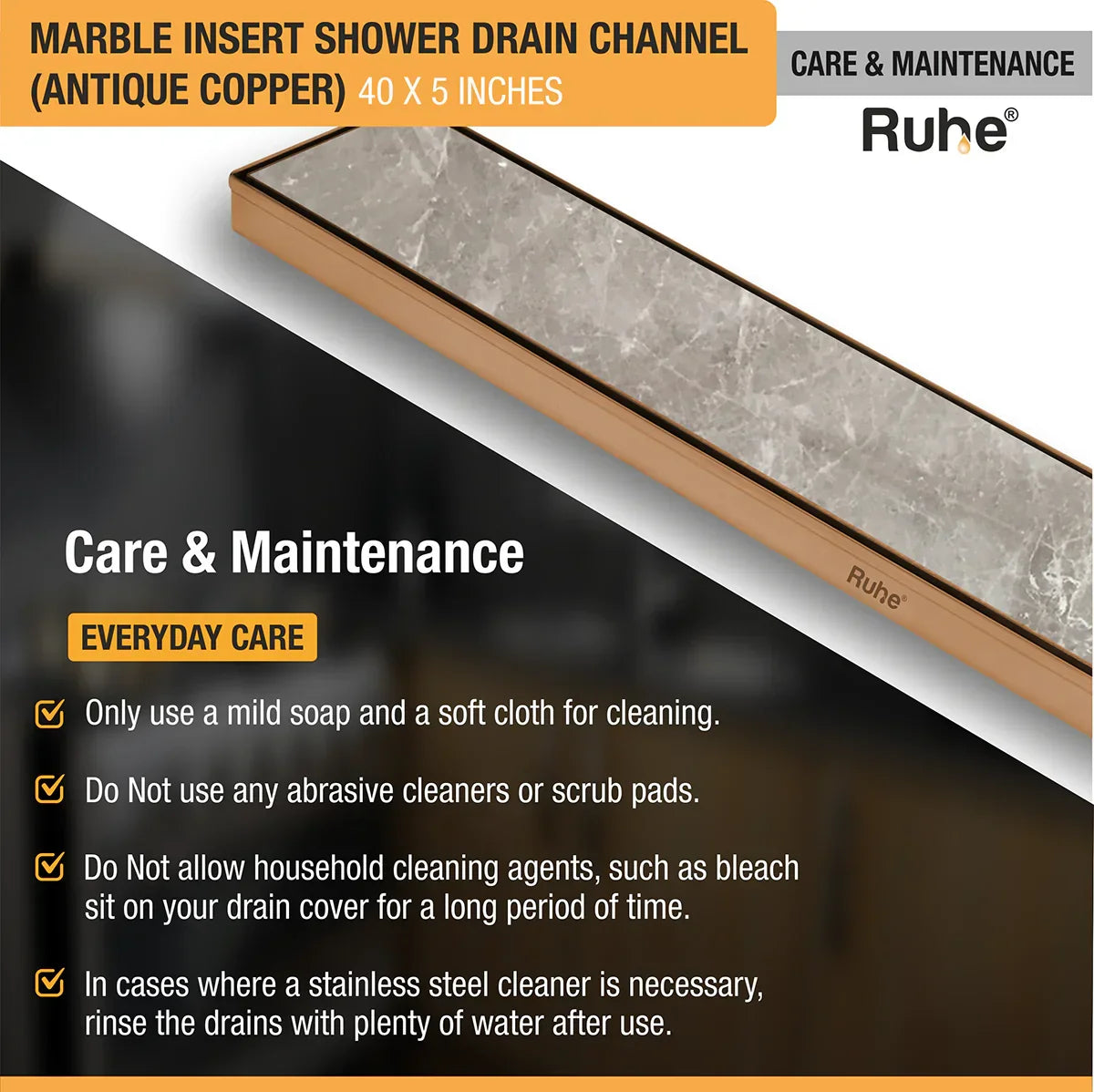 Marble-Insert Shower Drain Channel 5 inches