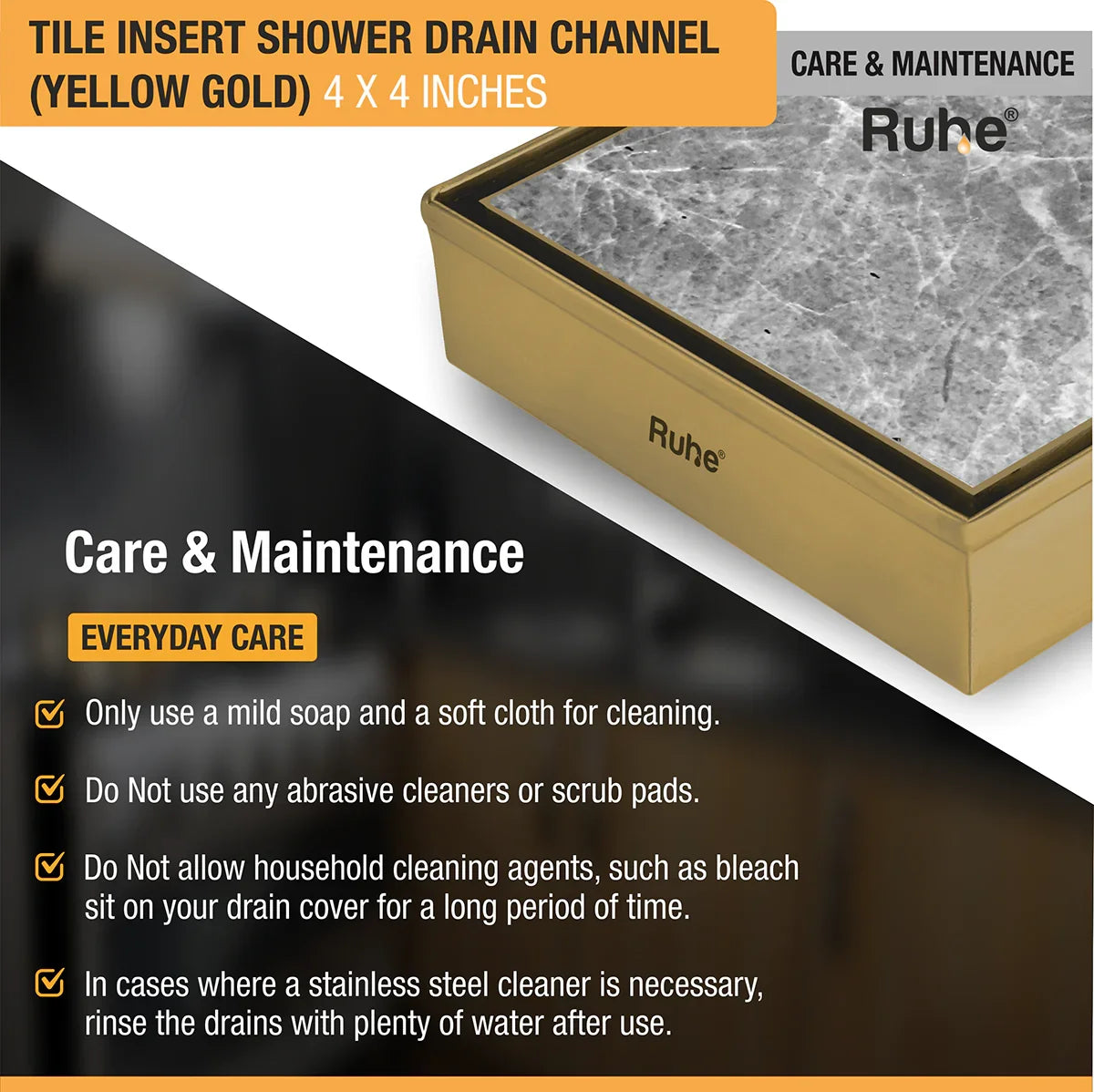 Tile-Insert Shower Drain Channel (4 x 4 Inches)