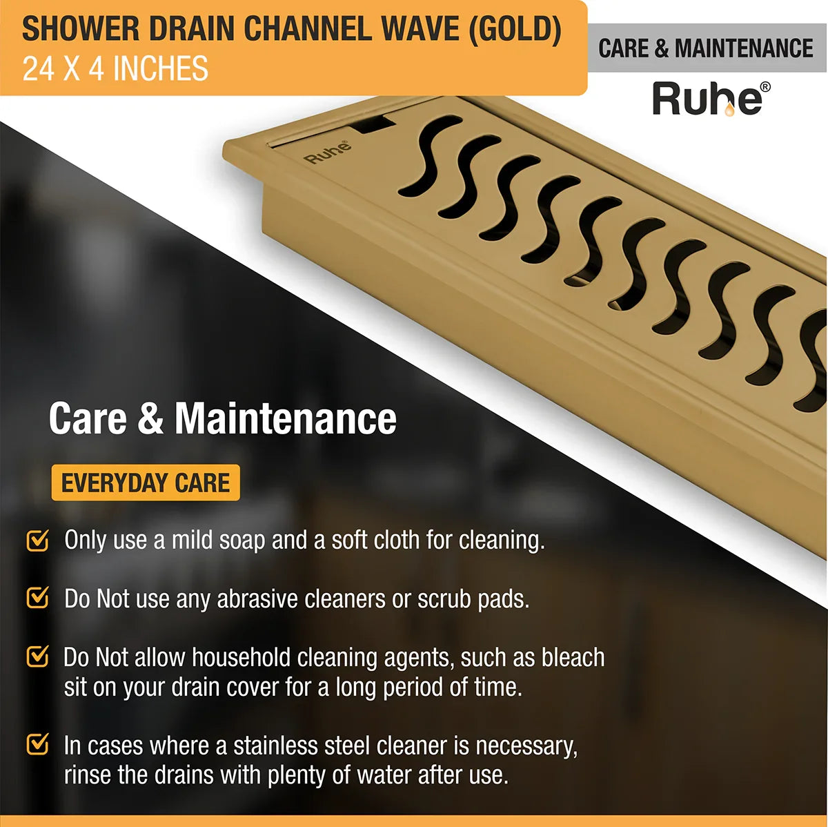 Wave Shower Drain Channel (4 Inches)