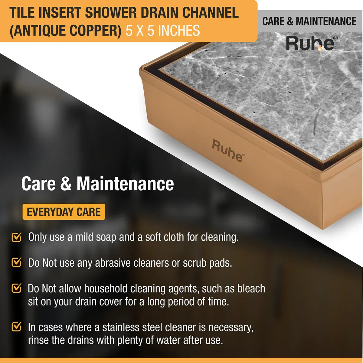 Tile-Insert Shower Drain Channel (4 x 4 Inches)