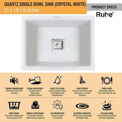 Quartz Single Bowl Kitchen Sink Coloured (21 x 18 x 9 Inches)