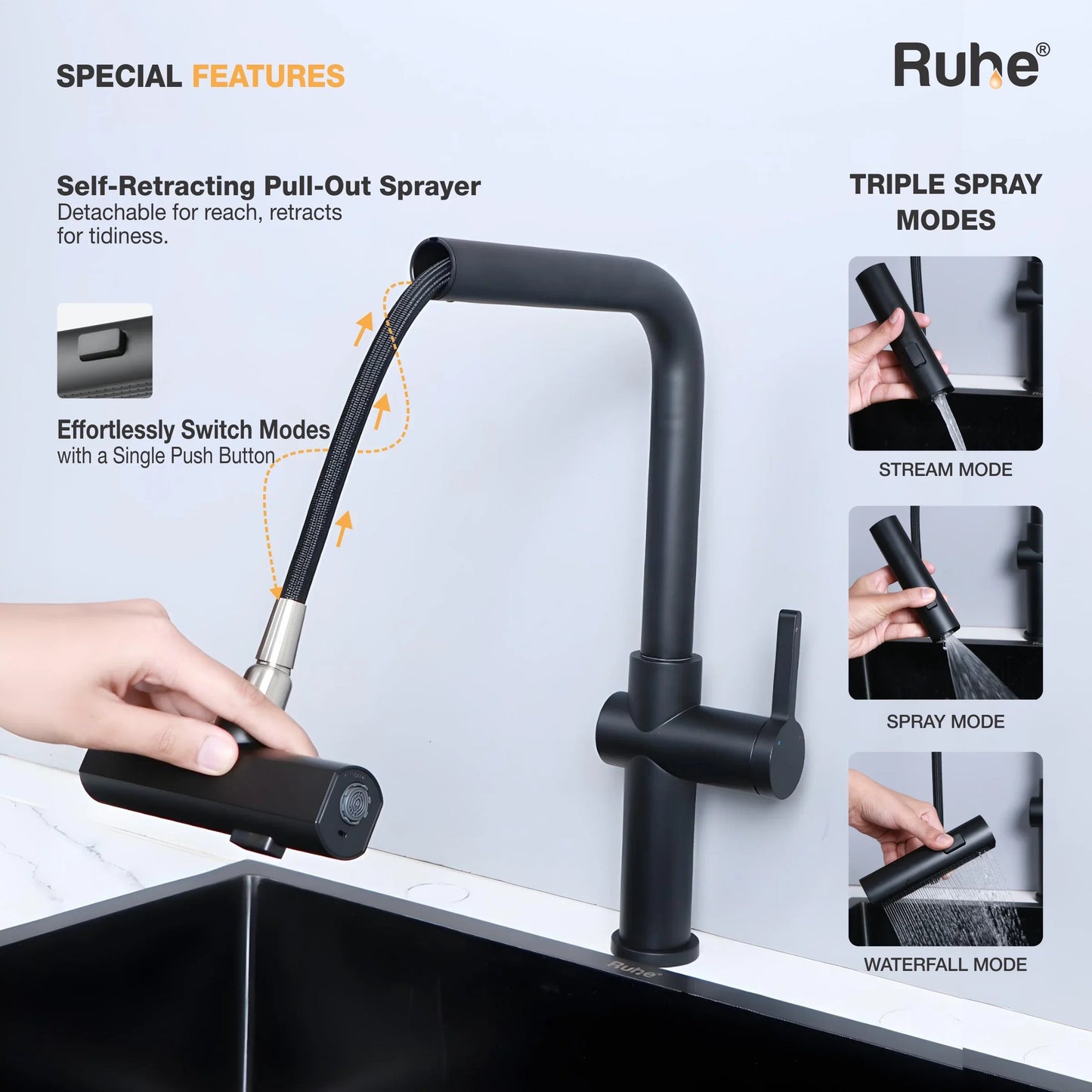 Arrow Triple Flow Pull-Out Kitchen Mixer Faucet