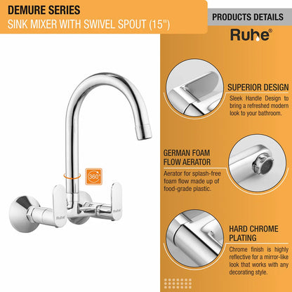 Demure Sink Mixer Brass Faucet with Medium (15 inches) Round Swivel Spout - by Ruhe