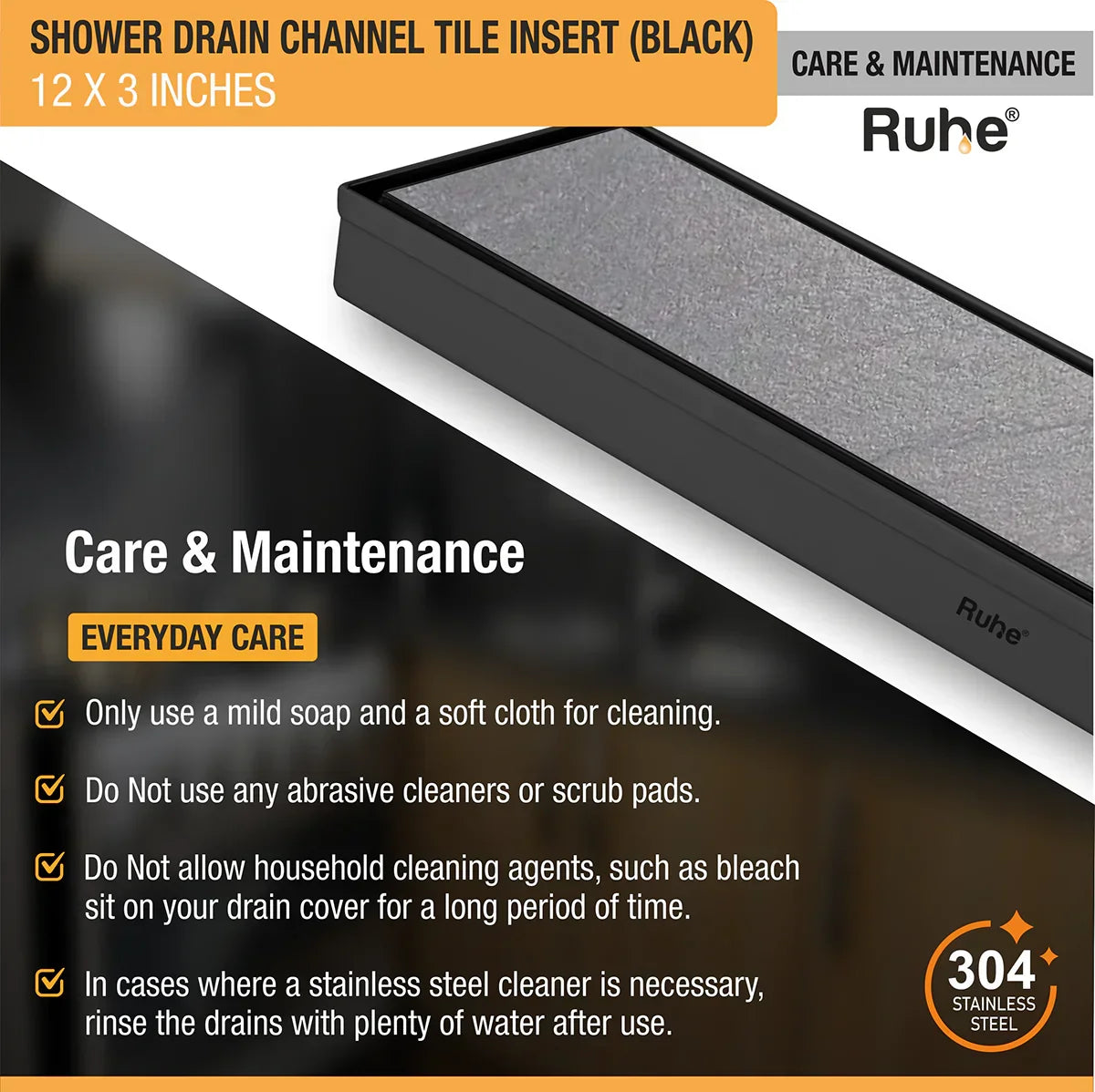 Tile-Insert Shower Drain Channel (3 Inches)