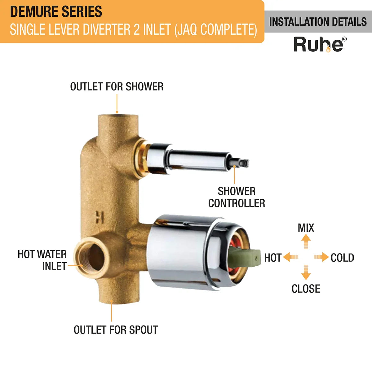 Demure Single Lever 2-inlet Diverter (JAQ Complete Set) installation details