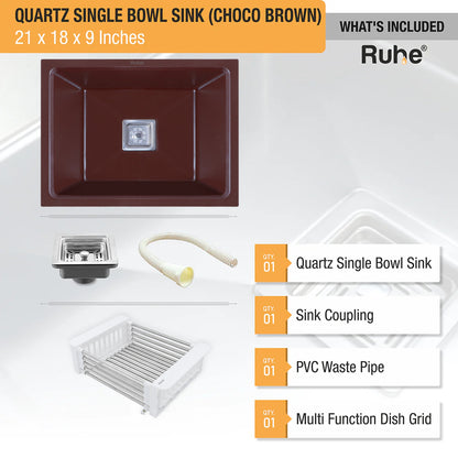 Quartz Single Bowl Kitchen Sink (21 x 18 x 9 Inches)