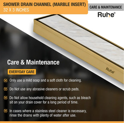 Marble-Insert Shower Drain Channel Yellow Gold (3 Inches)