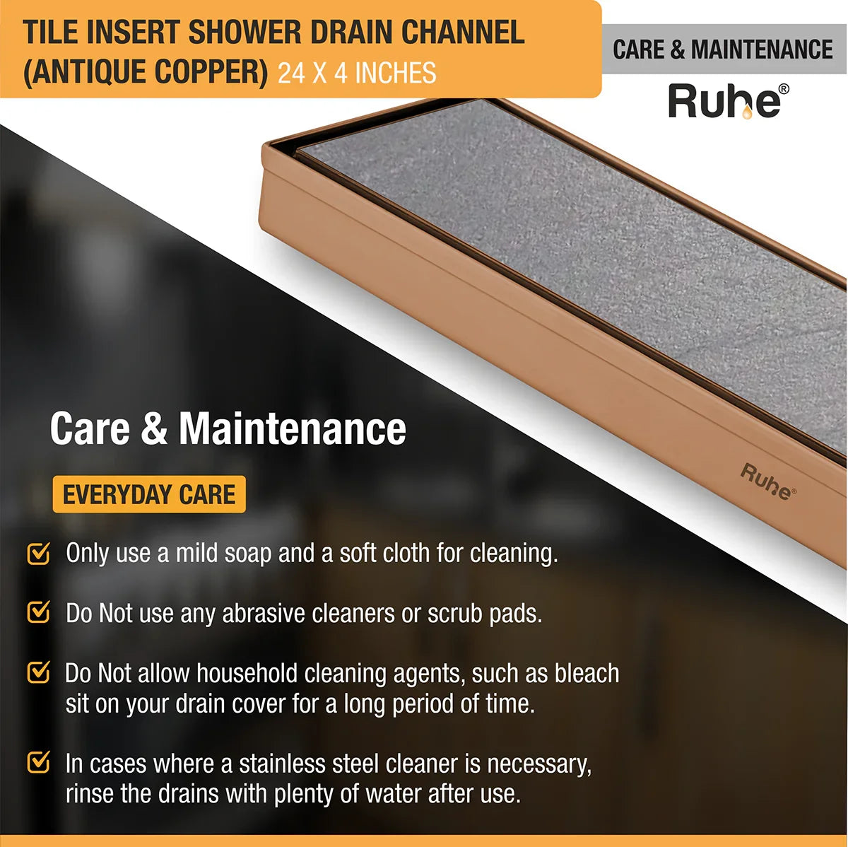 Tile-Insert Shower Drain Channel (4 Inches)
