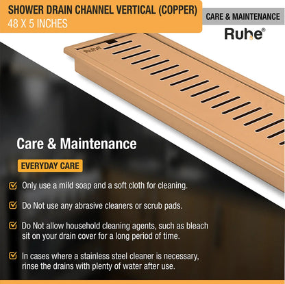 Vertical Shower Drain Channel (48 x 5 Inches) Antique Copper PVD Coated - by Ruhe