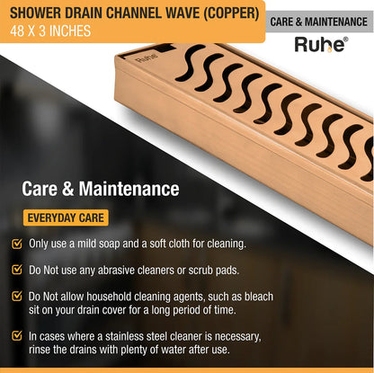 Wave Shower Drain Channel (48 x 3 Inches) Antique Copper PVD Coated - by Ruhe