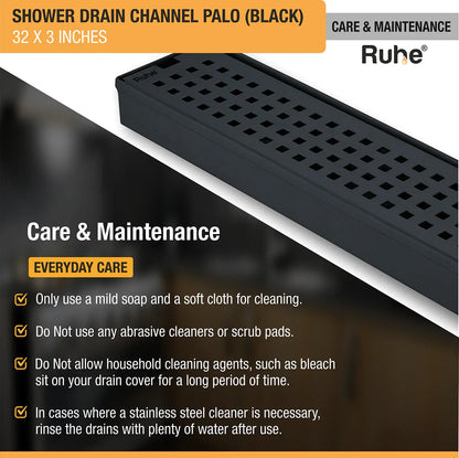 Palo Shower Drain Channel (32 x 3 Inches) Black PVD Coated care and maintenance