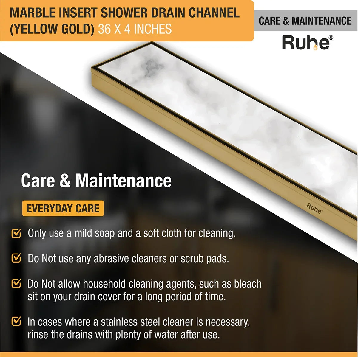 Marble-Insert Shower Drain Channel Coloured (4 Inches)