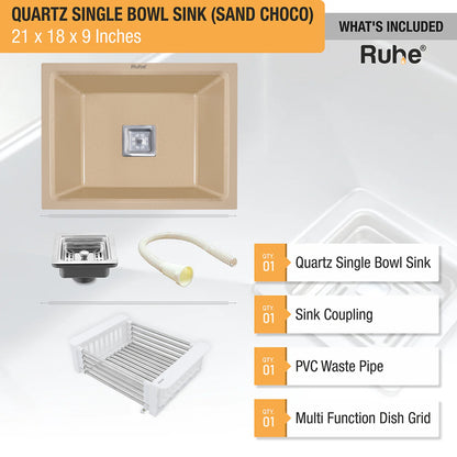 Quartz Single Bowl Kitchen Sink (21 x 18 x 9 Inches)
