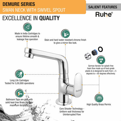 Demure Deck Mount Wash Basin Tap with Swivel Spout
