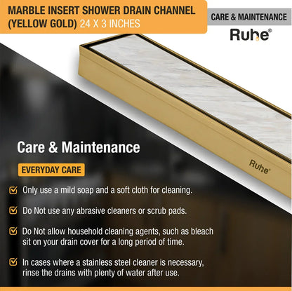 Marble-Insert Shower Drain Channel Yellow Gold (3 Inches)