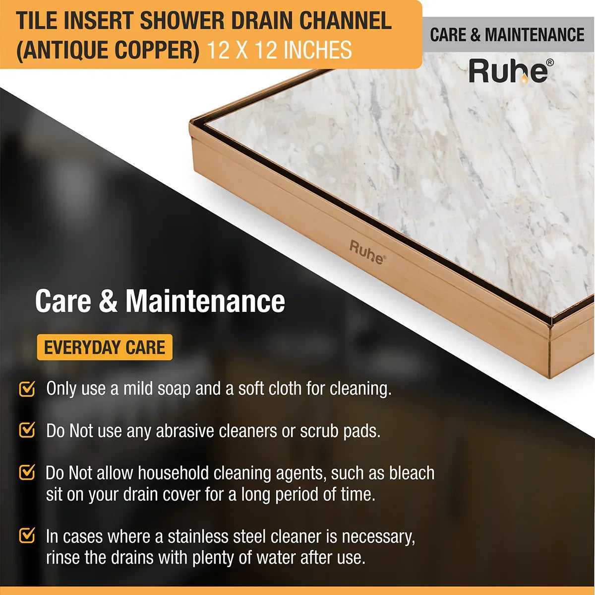 Tile-Insert Shower Drain Channel (12 x 12 Inches)