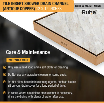 Tile-Insert Shower Drain Channel (12 x 12 Inches)