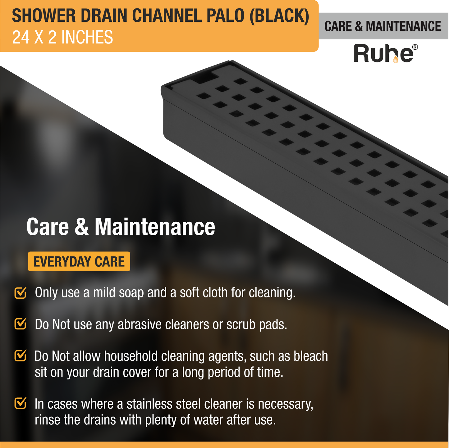 Palo Shower Drain Channel Black (2 Inches)