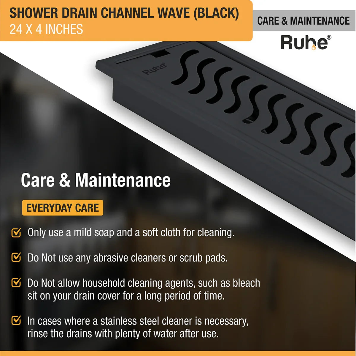 Wave Shower Drain Channel (4 Inches)