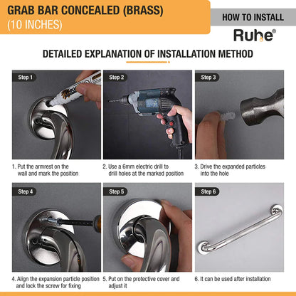 Brass Grab Bar Concealed (10 inches) installation process