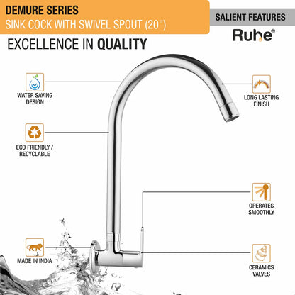 Demure Wall Mount Kitchen Sink Tap with Swivel Spout