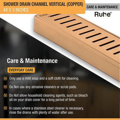 Vertical Shower Drain Channel (48 x 3 Inches) Antique Copper PVD Coated - by Ruhe
