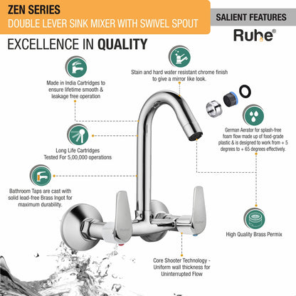 Zen Sink Mixer Brass Faucet with Swivel Spout Features