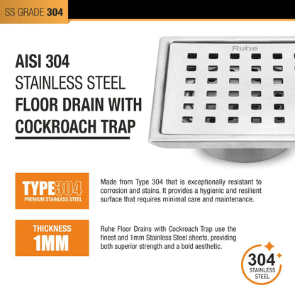 Pearl Floor Drain Square (5 x 5 Inches) with Cockroach Trap 5