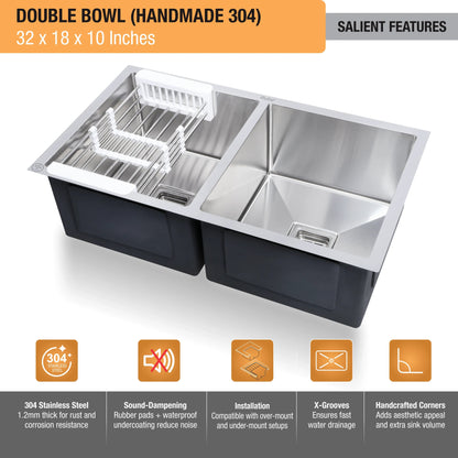 Handmade Double Bowl Kitchen Sink (32 x 18 x 10 Inches) Special Features