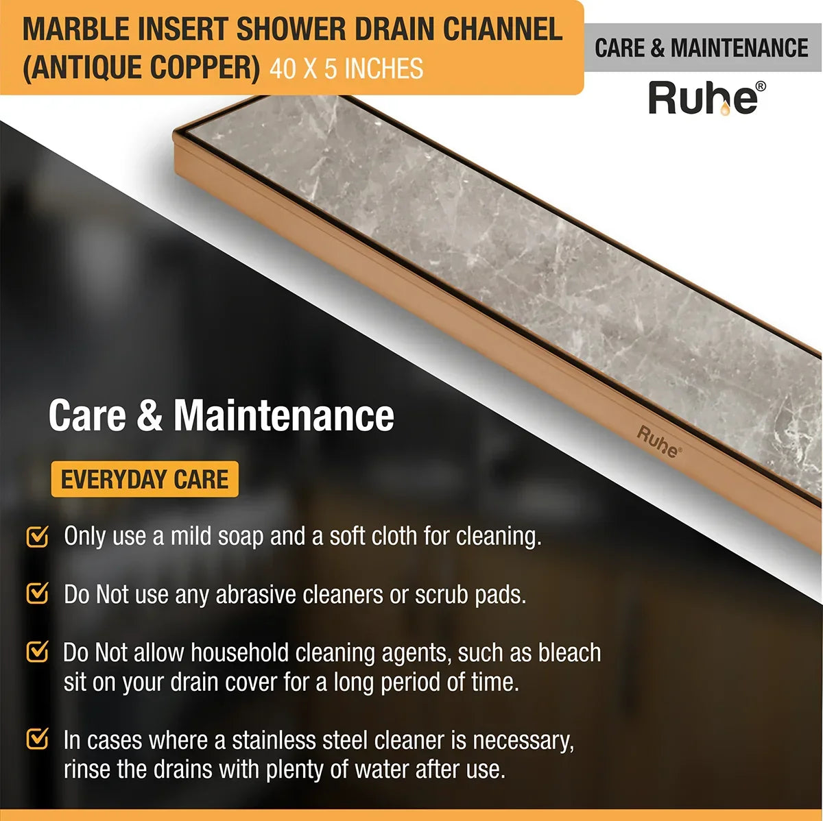 Marble-Insert Shower Drain Channel Coloured (5 inches)