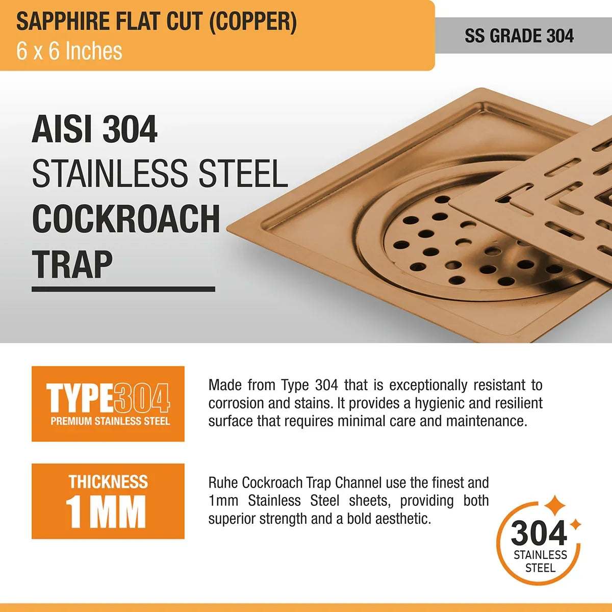 Sapphire Square Flat Cut Floor Drain